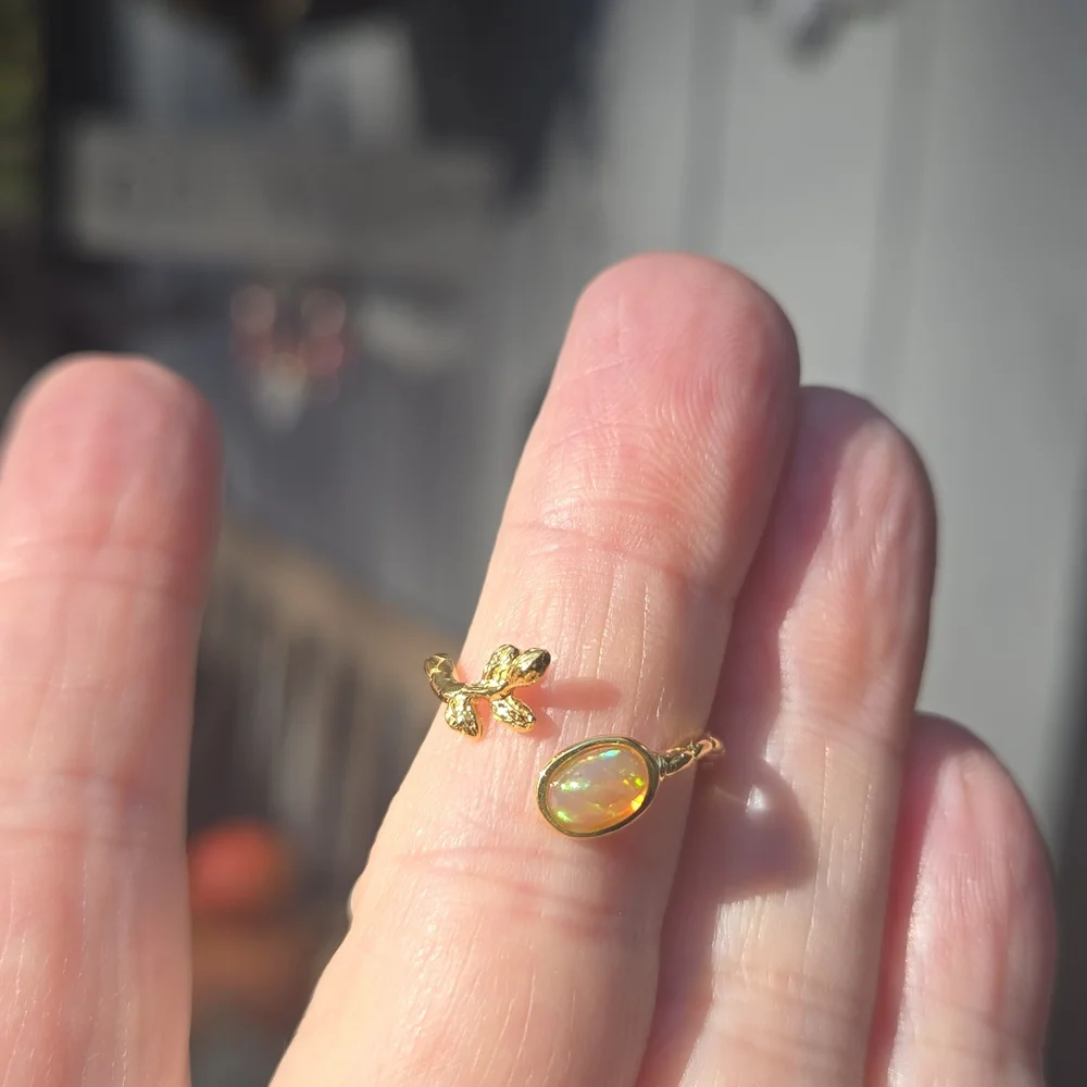Opal Natural 1k Adjustable Sterling & Gold Ring Sz6 Adjustable - Picture 1 of 11